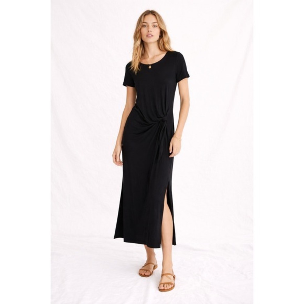 Livi by Olivia Rae Black Short Sleeve Side Tie Knot Maxi Dress Womens Size M NWT